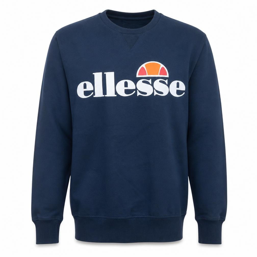 Front view of Ellesse Men's Blue XS Crew Neck Logo Pullover Sweatshirt