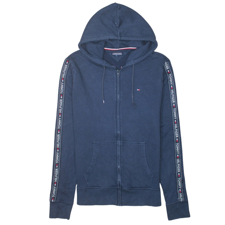 Tommy Hilfiger Men's Blue Full Zip Hoodie Size L Logo Tape Hooded Sweatshirt