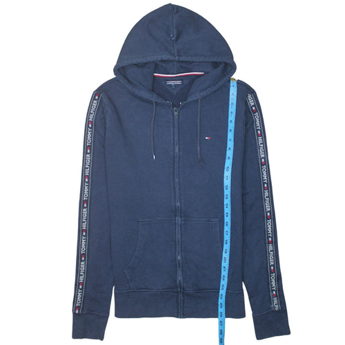 Tommy Hilfiger Men's Blue Full Zip Hoodie Size L Logo Tape Hooded Sweatshirt