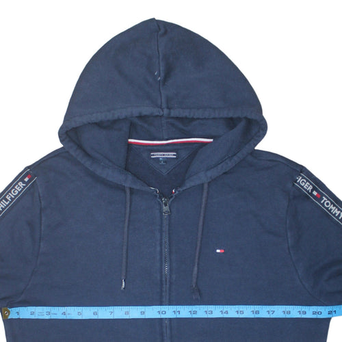 Tommy Hilfiger Men's Blue Full Zip Hoodie Size L Logo Tape Hooded Sweatshirt