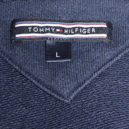 Tommy Hilfiger Men's Blue Full Zip Hoodie Size L Logo Tape Hooded Sweatshirt