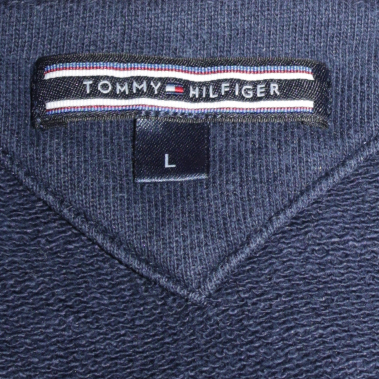 Tommy Hilfiger Men's Blue Full Zip Hoodie Size L Logo Tape Hooded Sweatshirt