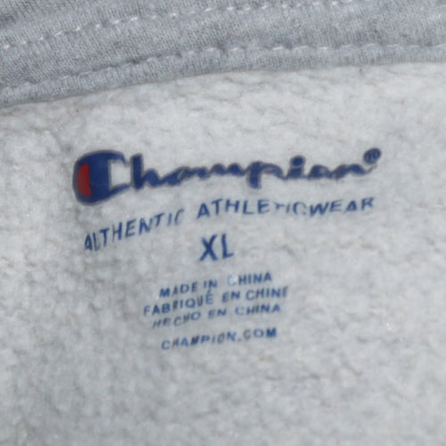Champion Men's Grey XL Pullover Hoodie Embroidered Logo Fleece