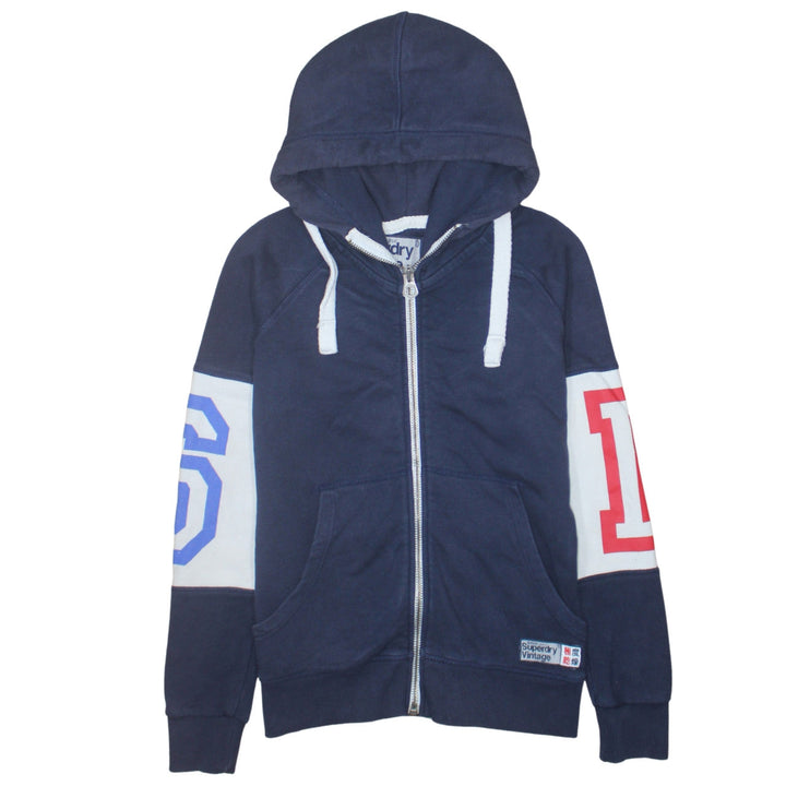 Superdry Mens Blue Full Zip Hoodie S Vintage College Graphic
