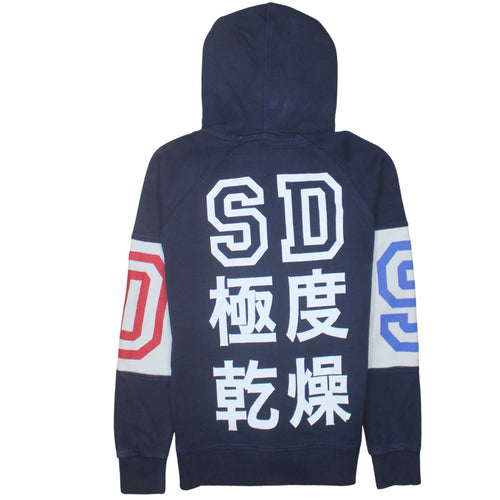 Superdry Mens Blue Full Zip Hoodie S Vintage College Graphic