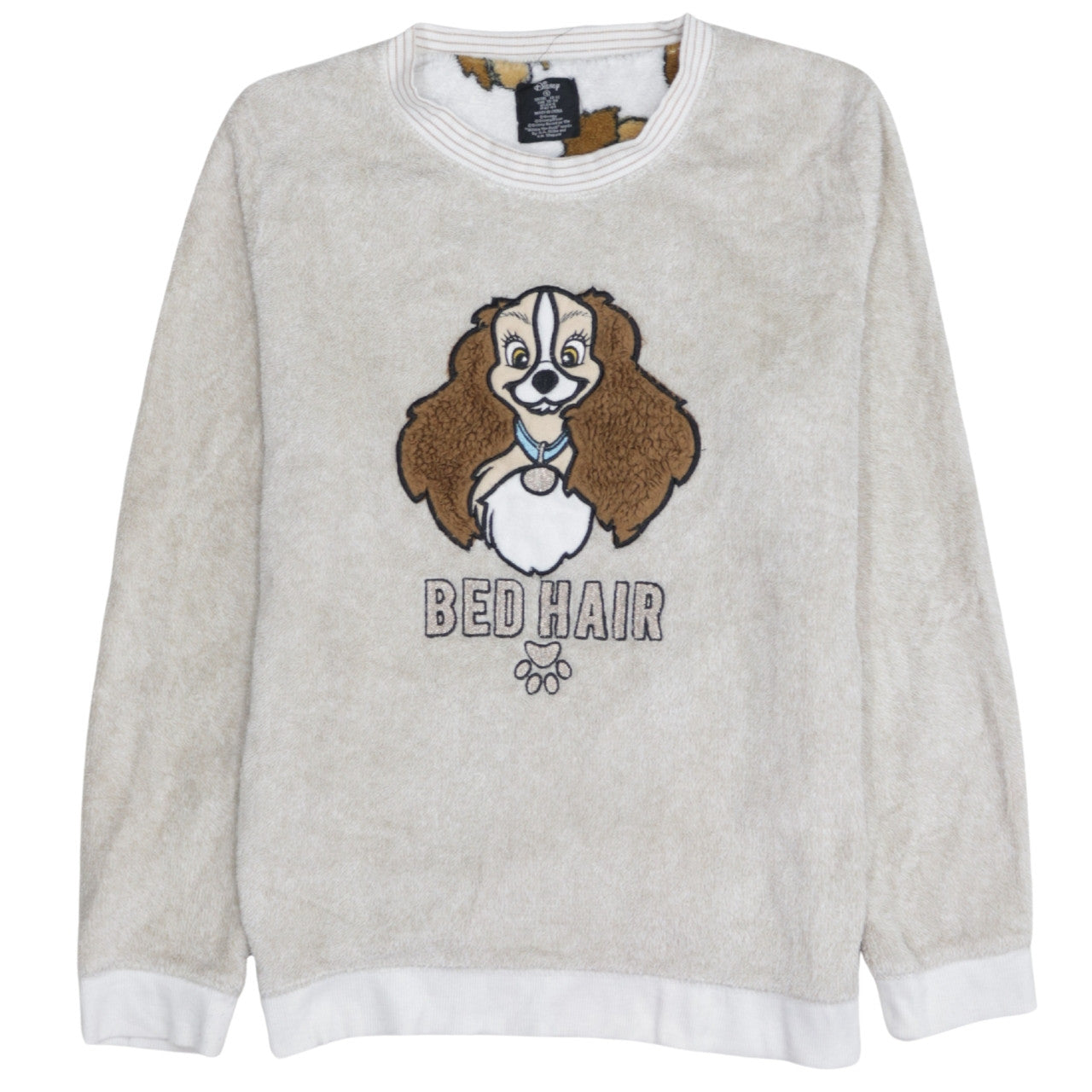 Disney Women's Beige Fleece Pyjama Top Size 10-12 Lady Bed Hair
