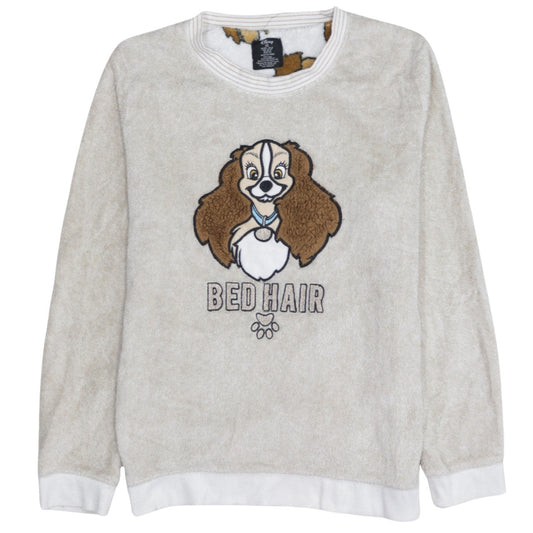 Disney Women's Beige Fleece Pyjama Top Size 10-12 Lady Bed Hair