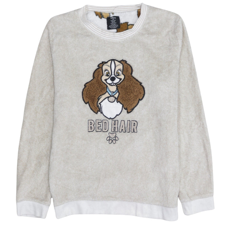 Disney Women's Beige Fleece Pyjama Top Size 10-12 Lady Bed Hair