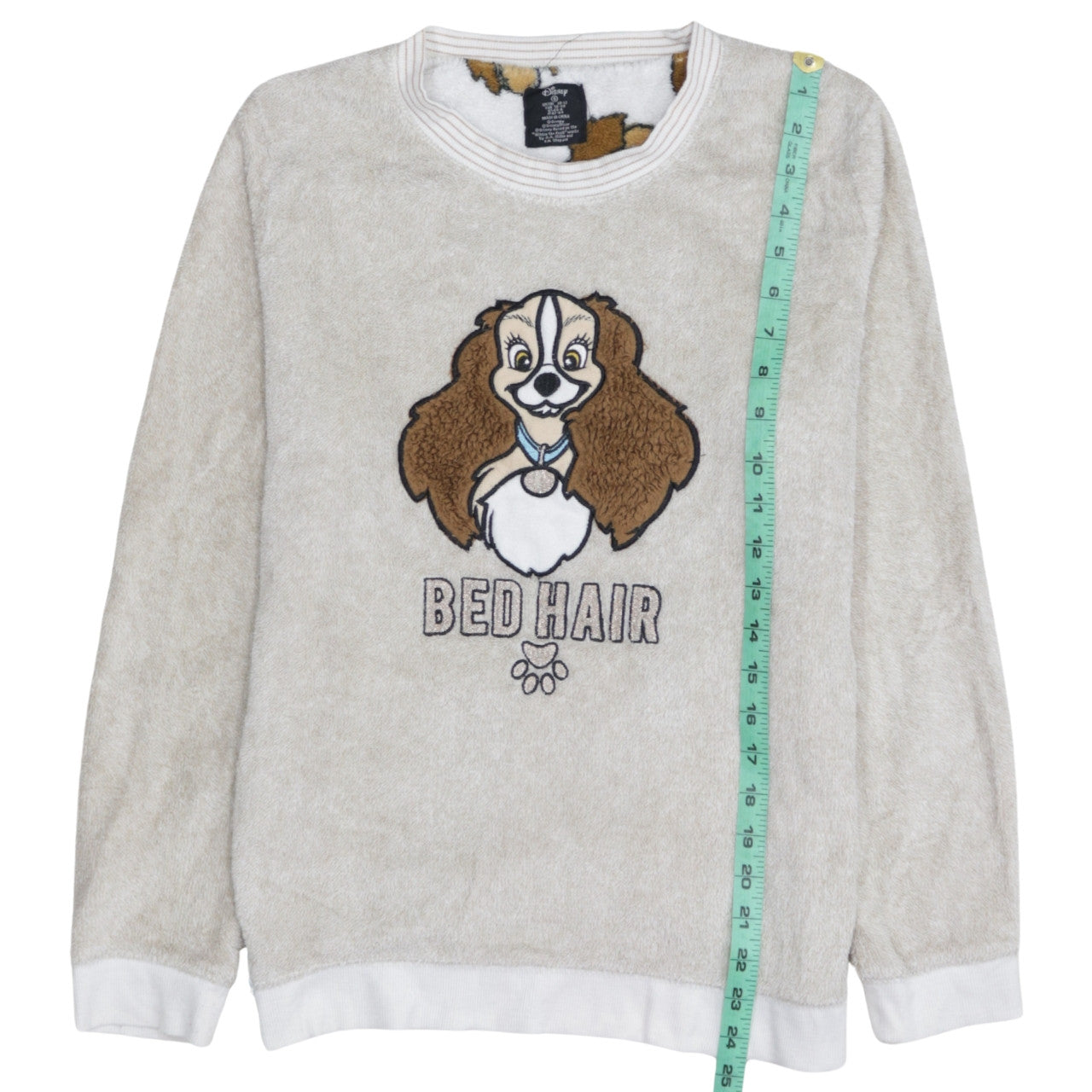 Disney Women's Beige Fleece Pyjama Top Size 10-12 Lady Bed Hair
