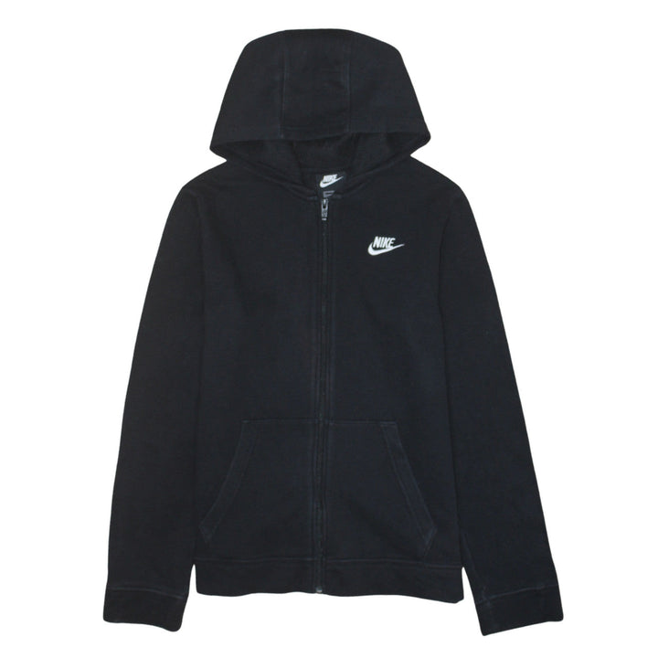Nike Boys Black Full Zip Hoodie XL 158-170cm Fleece Lined Logo Sweatshirt