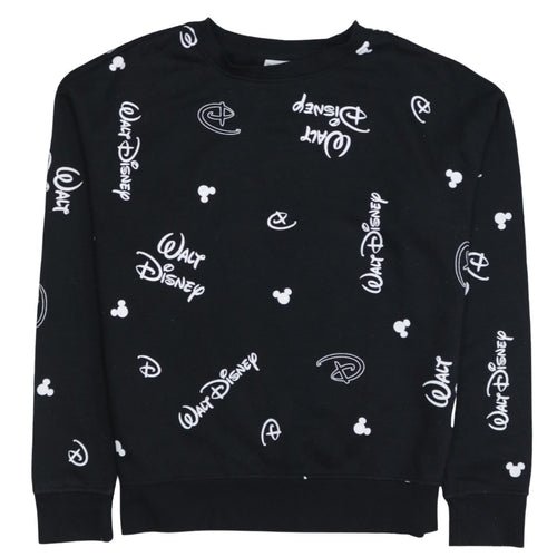 Disney Womens Black Sweatshirt 2XS Crew Neck Long Sleeve Walt Logo Print