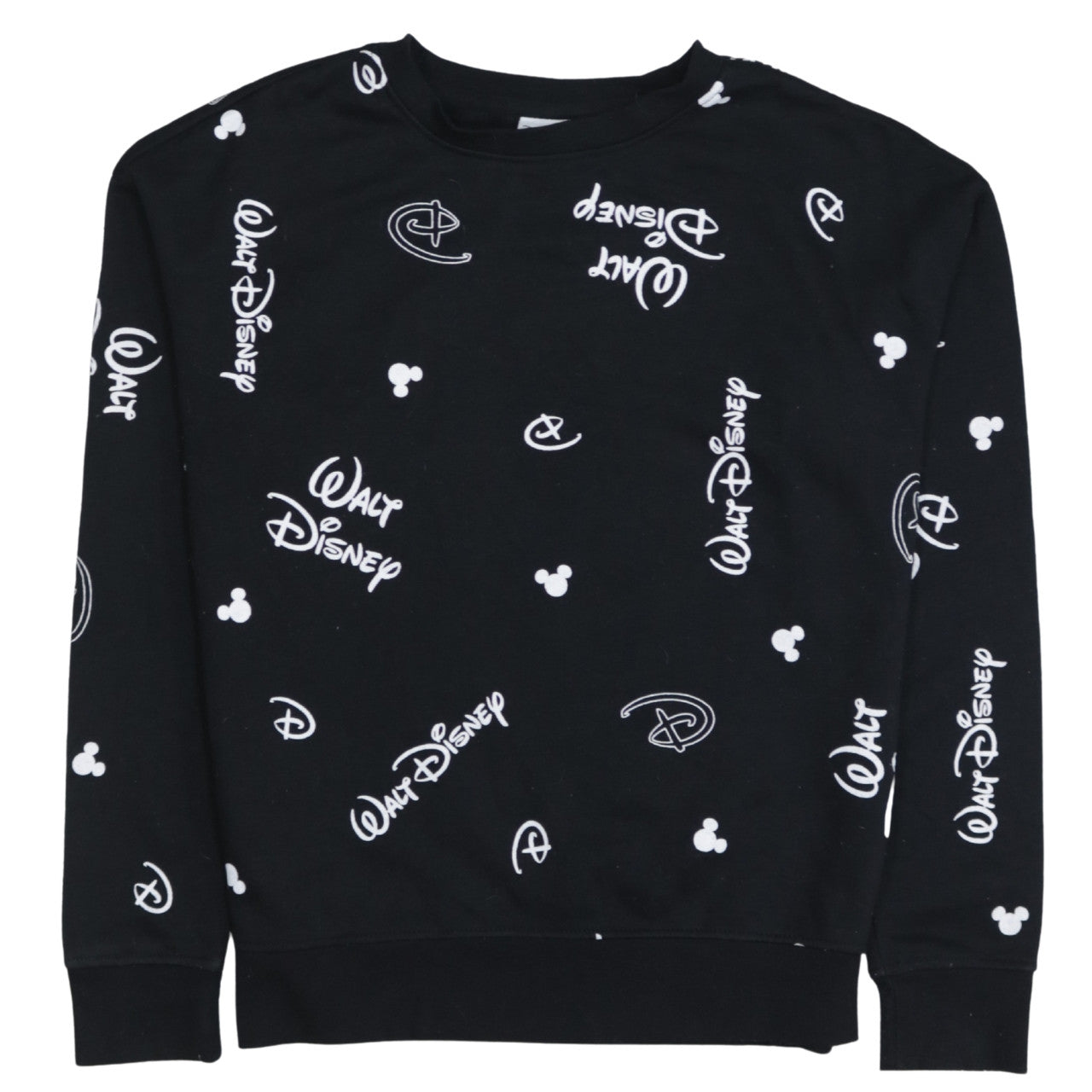 Disney Womens Black Sweatshirt 2XS Crew Neck Long Sleeve Walt Logo Print