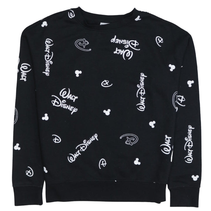 Disney Womens Black Sweatshirt 2XS Crew Neck Long Sleeve Walt Logo Print