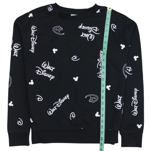 Disney Womens Black Sweatshirt 2XS Crew Neck Long Sleeve Walt Logo Print