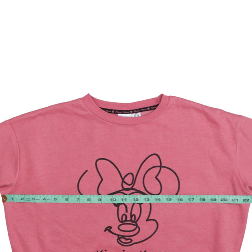 Disney Minnie Mouse Pink Sweatshirt Women 2XS Crew Neck Graphic Print