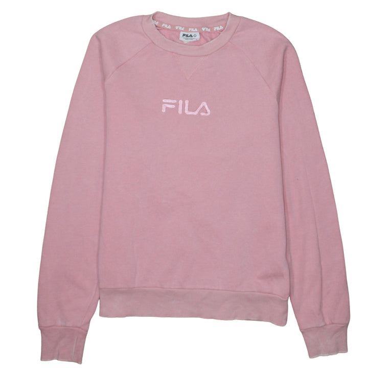 FILA Womens Pink Pullover Sweatshirt Size 8 Cotton Blend Logo Crew Neck