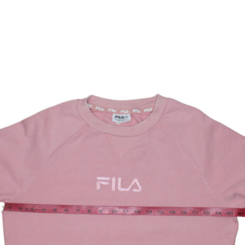 FILA Womens Pink Pullover Sweatshirt Size 8 Cotton Blend Logo Crew Neck