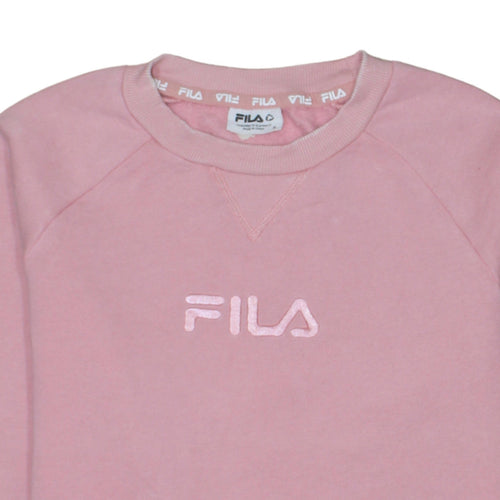 FILA Womens Pink Pullover Sweatshirt Size 8 Cotton Blend Logo Crew Neck