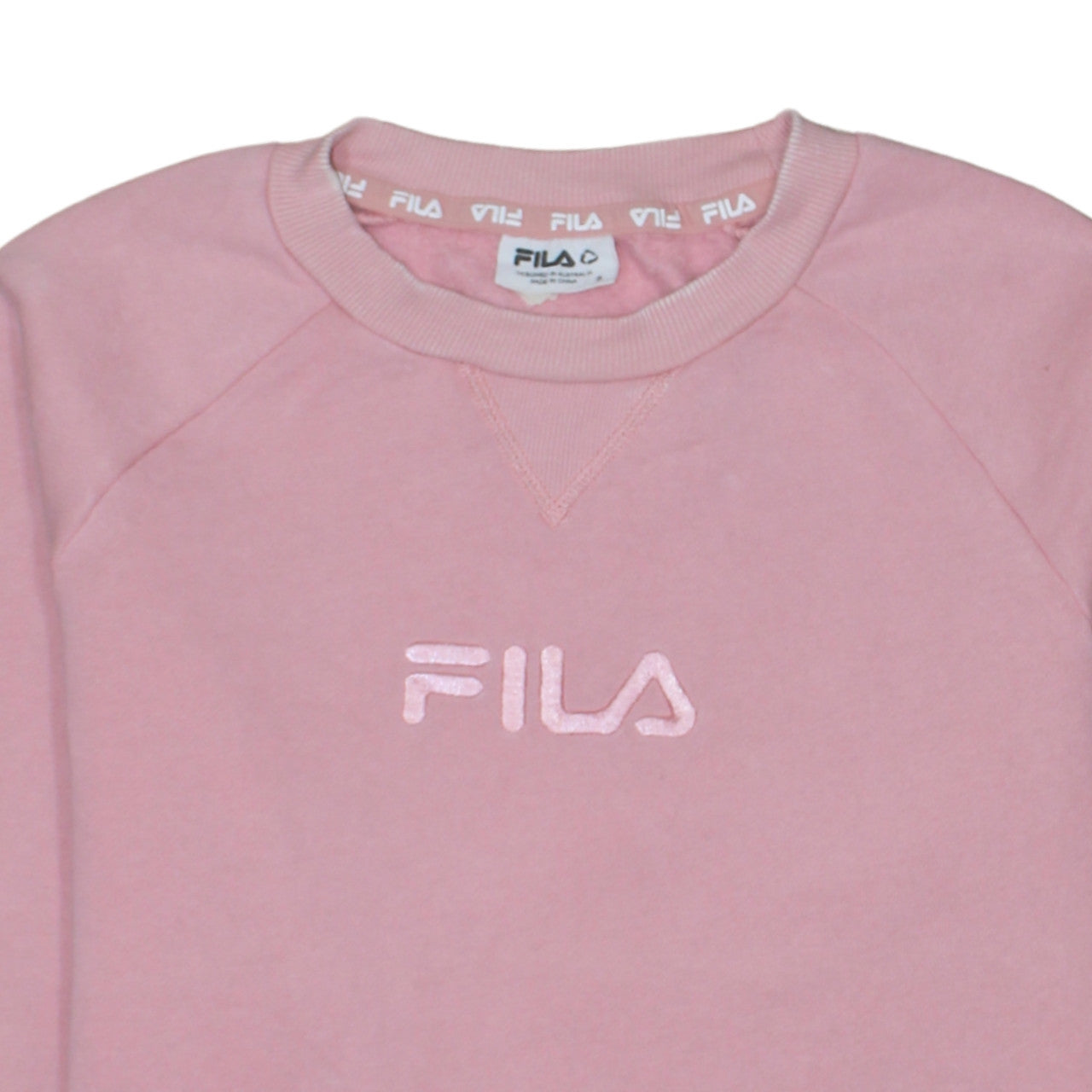 FILA Womens Pink Pullover Sweatshirt Size 8 Cotton Blend Logo Crew Neck