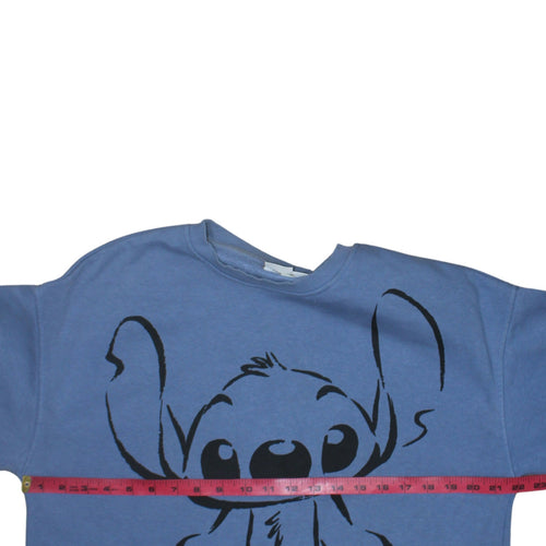 Disney Women Blue Stitch Graphic Pullover Sweatshirt 2XS