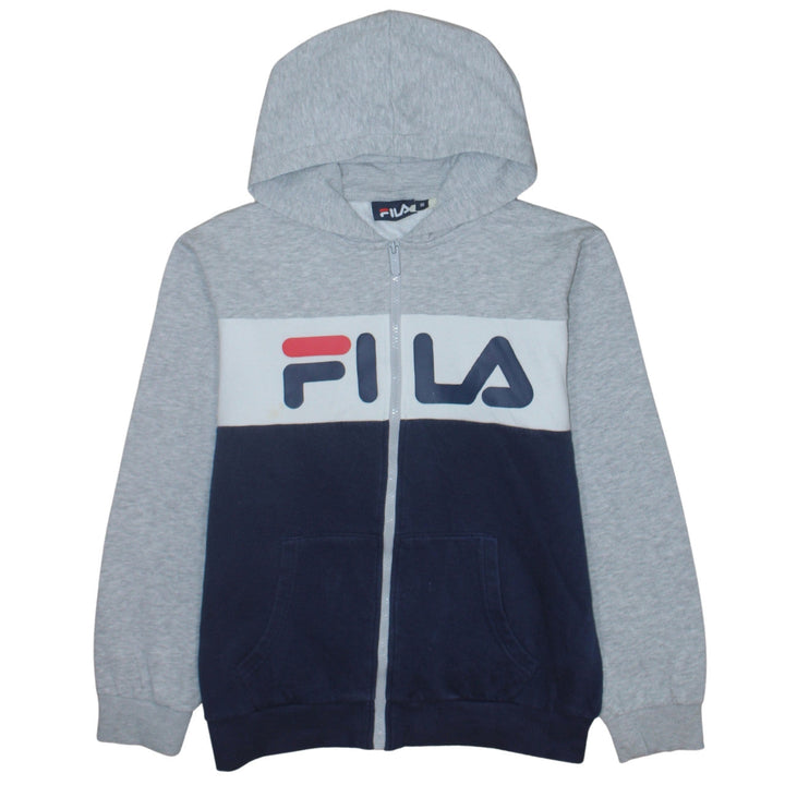 Fila Womens Grey Blue Full Zip Hoodie Size 16 Classic Logo Design