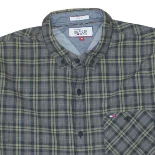 Tommy Hilfiger Denim Men's Green Slim Fit Plaid Button-Up Shirt M