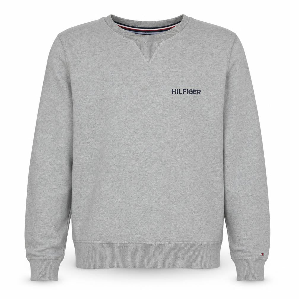 Front view of Tommy Hilfiger Men's Grey Logo Crew Neck Sweatshirt, size L
