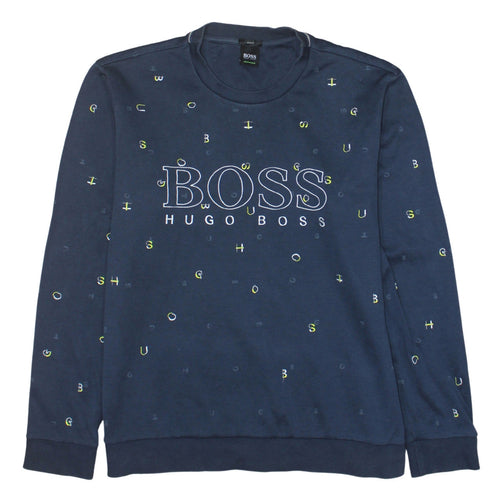Hugo Boss Men's Blue Slim Fit Logo Crew Neck Sweatshirt XL