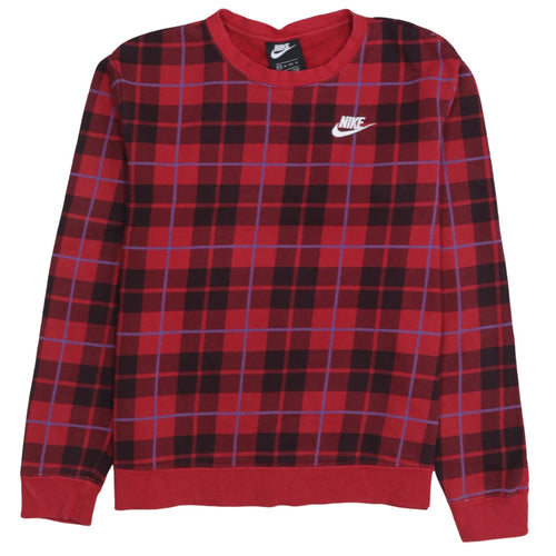 Nike Men's Red Checked Crew Neck Sweatshirt XS