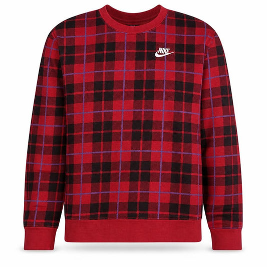 Front view of Nike Men's Red Checked Crew Neck Sweatshirt XS