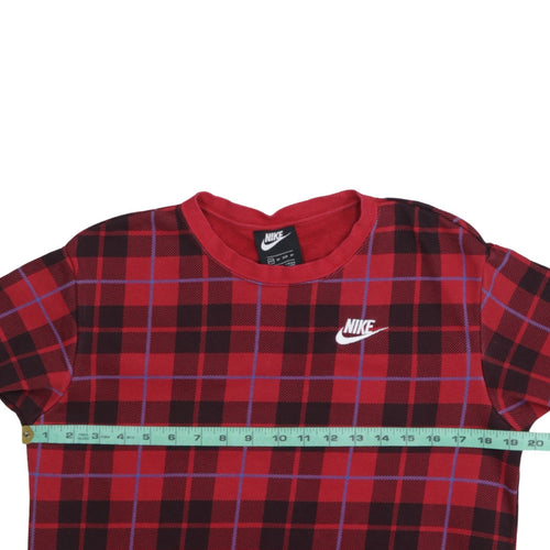 Nike Men's Red Checked Crew Neck Sweatshirt XS