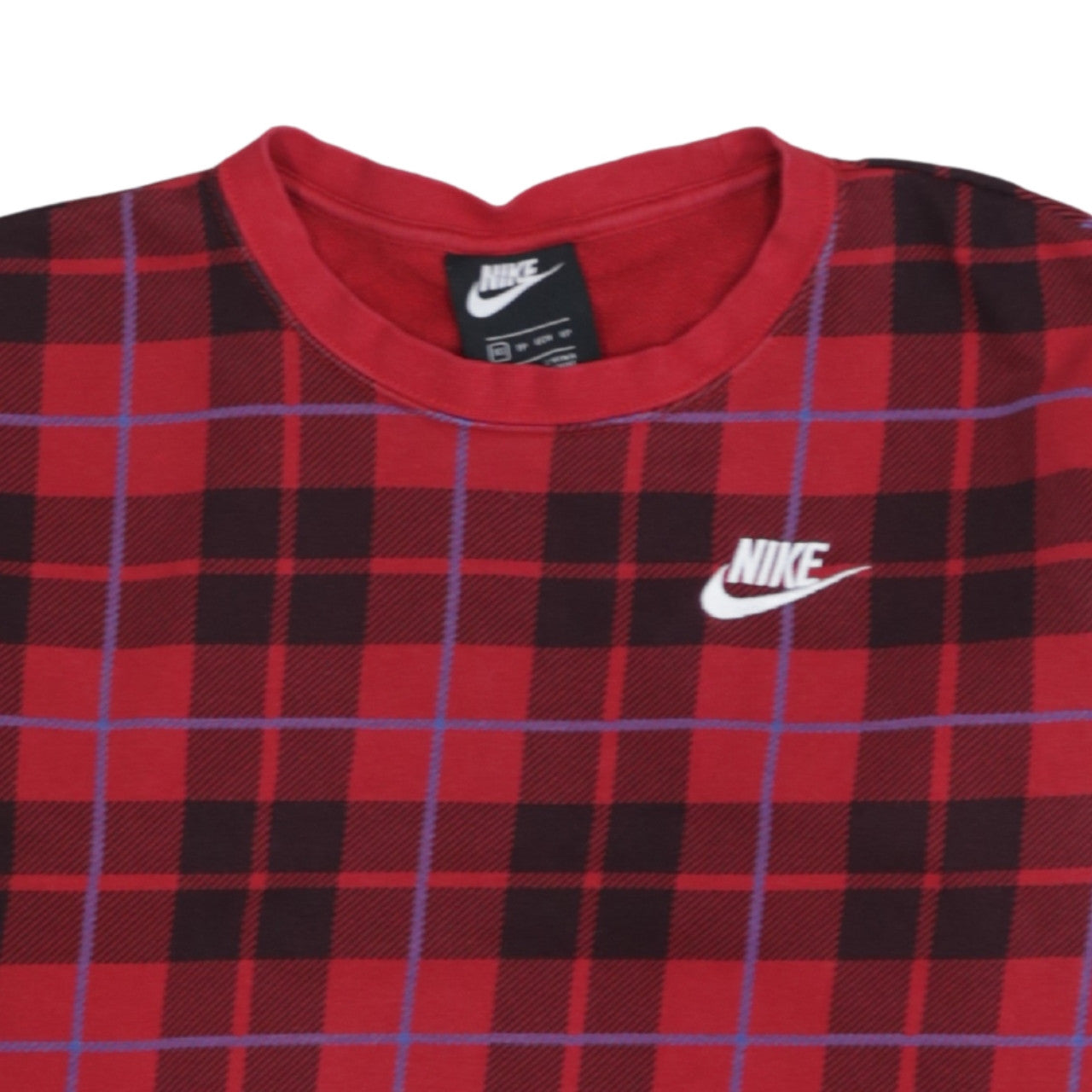 Nike Men's Red Checked Crew Neck Sweatshirt XS