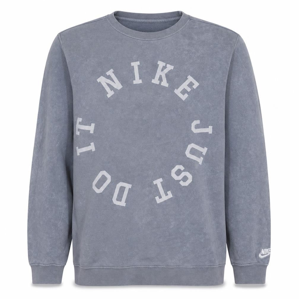 Front view of Nike Men's Grey Logo Crew Neck Pullover Sweatshirt, size L