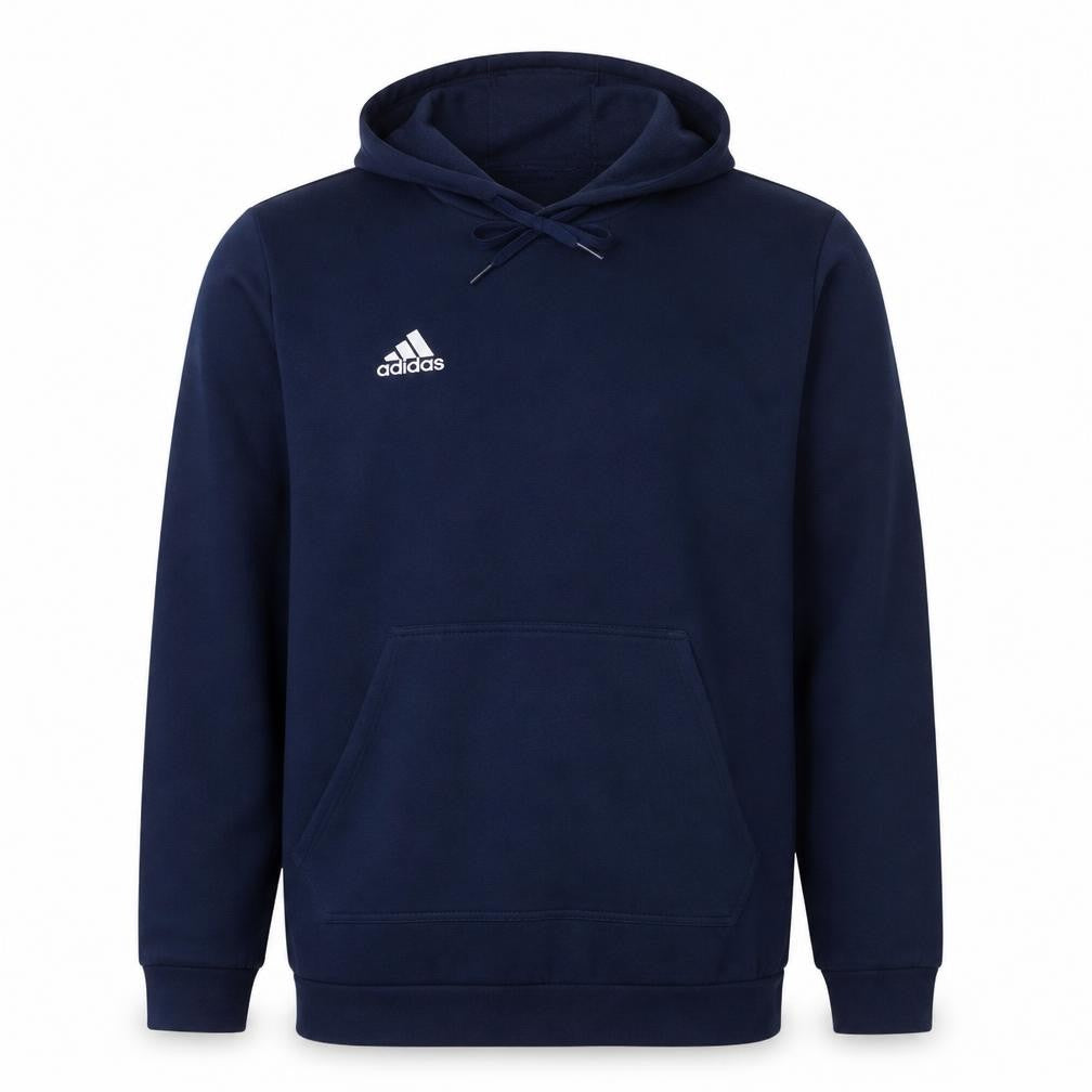 Front view of Adidas Men's Blue Pullover Hoodie L Logo Fleece Sweatshirt