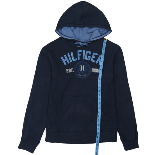 Tommy Hilfiger Men Blue Pullover Hoodie M Embroidered Logo Sports Style