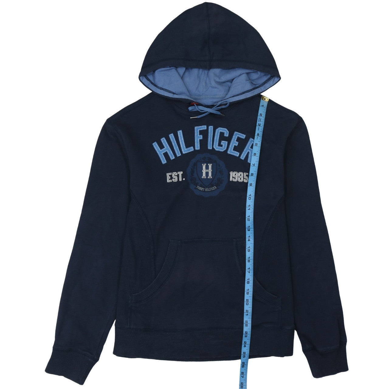 Tommy Hilfiger Men Blue Pullover Hoodie M Embroidered Logo Sports Style