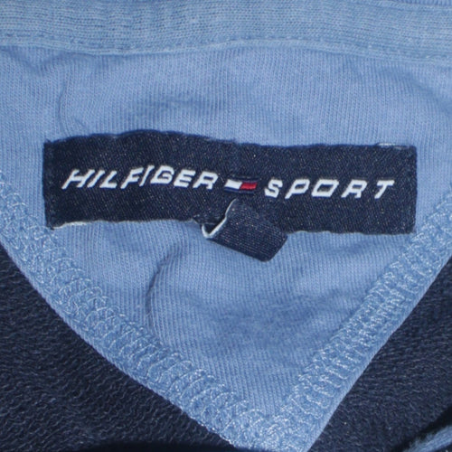 Tommy Hilfiger Men Blue Pullover Hoodie M Embroidered Logo Sports Style