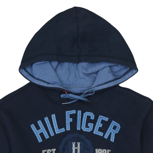 Tommy Hilfiger Men Blue Pullover Hoodie M Embroidered Logo Sports Style