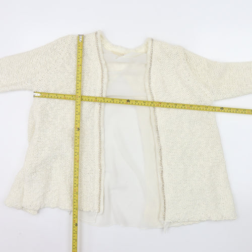 Zara Women Ivory Open Cardigan Lurex Trim Size 12 Cotton Blend Knit