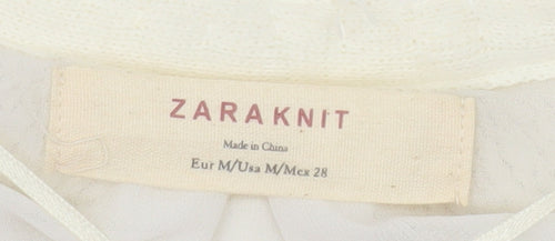Zara Women Ivory Open Cardigan Lurex Trim Size 12 Cotton Blend Knit