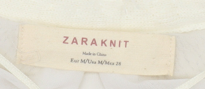 Zara Women Ivory Open Cardigan Lurex Trim Size 12 Cotton Blend Knit
