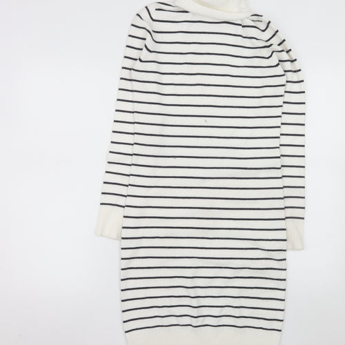 French Connection Women White Striped Roll Neck Jumper Dress M