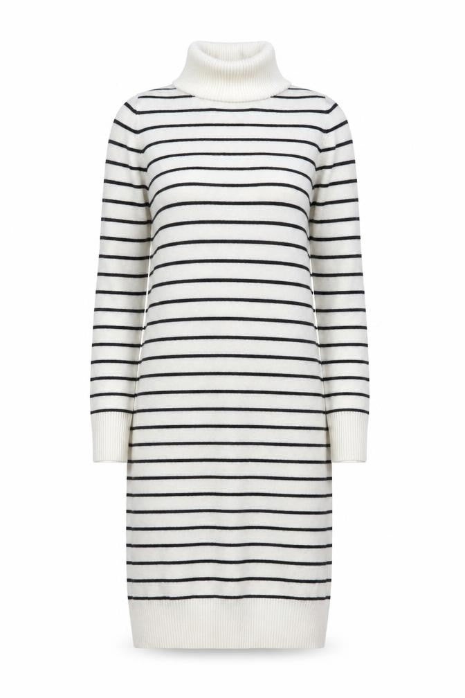 French Connection Women White Striped Roll Neck Jumper Dress M