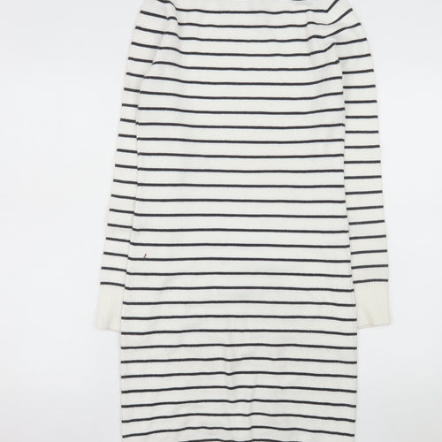 French Connection Women White Striped Roll Neck Jumper Dress M