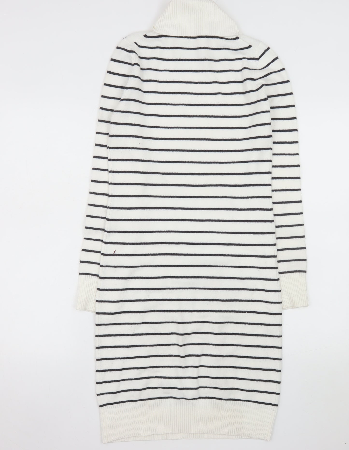 French Connection Women White Striped Roll Neck Jumper Dress M