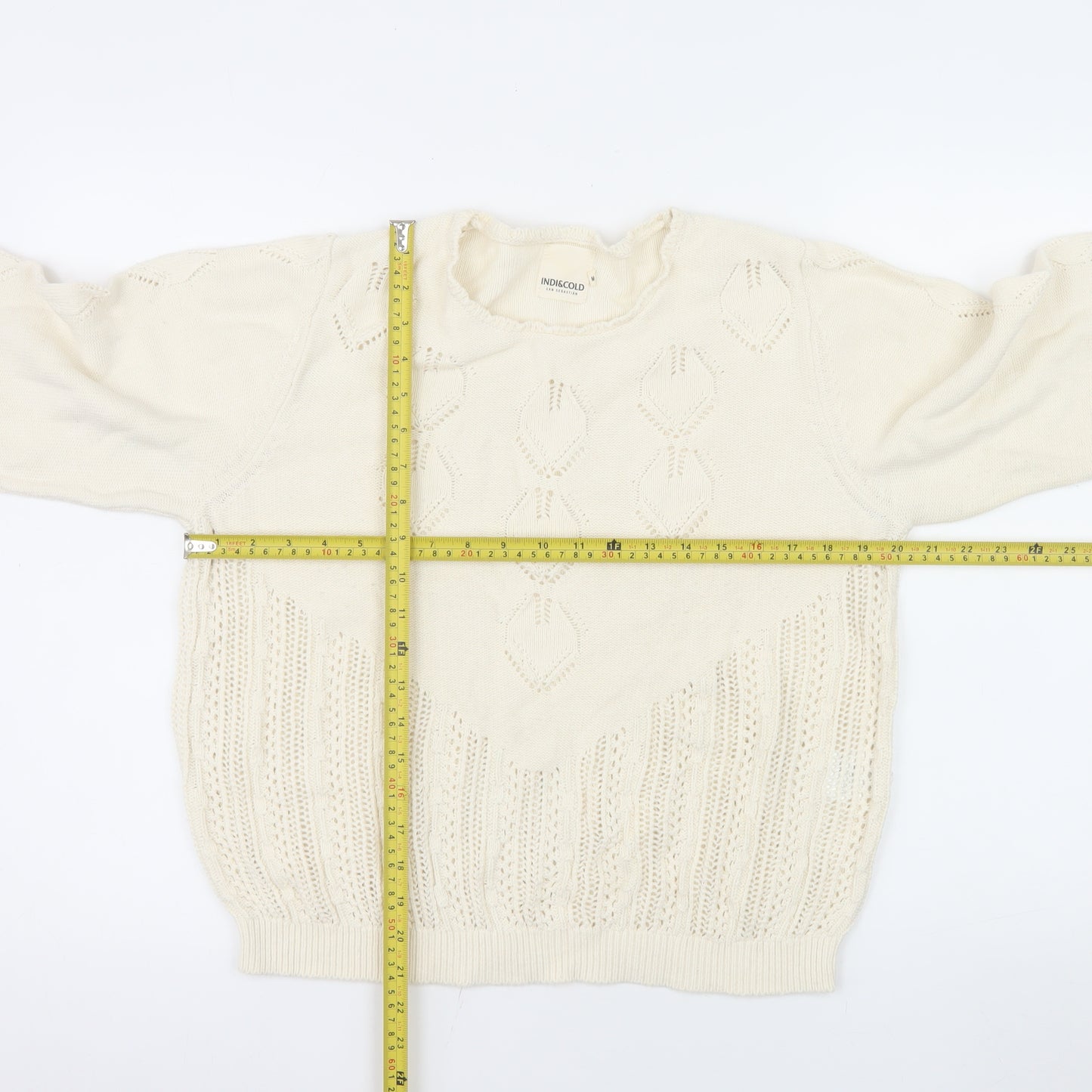 Indi & Cold Women's Ivory Organic Cotton Open-Knit Jumper M