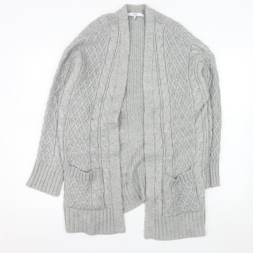 Next Women’s Grey Cable Knit Open Cardigan Medium Wool Blend
