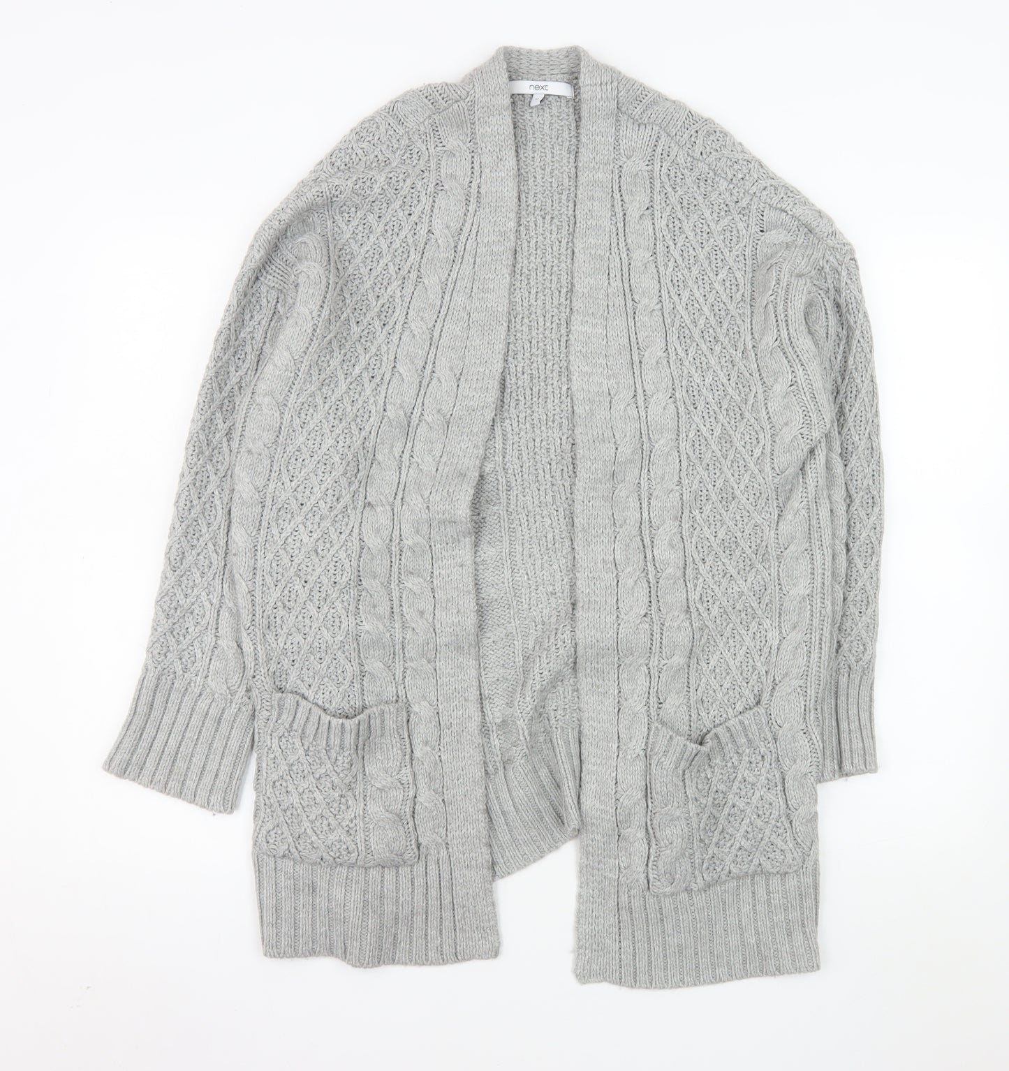 Next Women’s Grey Cable Knit Open Cardigan Medium Wool Blend