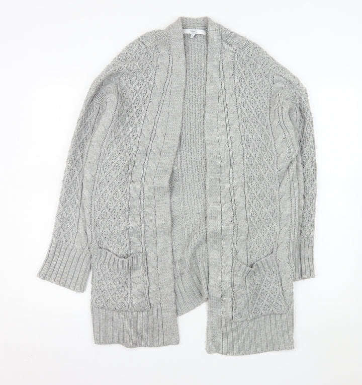 Next Women’s Grey Cable Knit Open Cardigan Medium Wool Blend