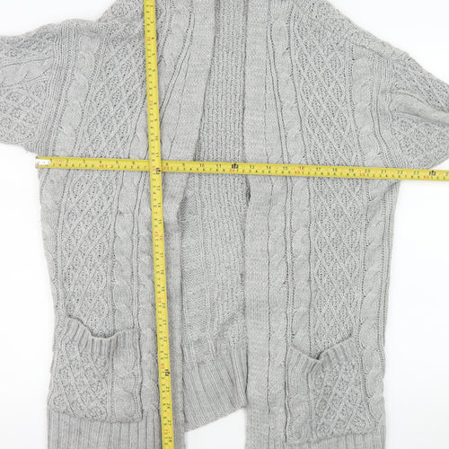 Next Women’s Grey Cable Knit Open Cardigan Medium Wool Blend